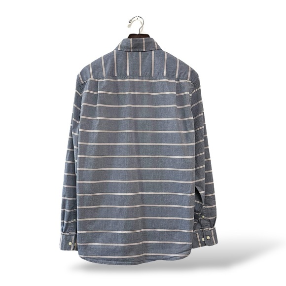 John Bartlett Consensus Chambray Woven Striped Stretch Button Down, Large - Picture 7 of 12